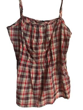 New York & Company Red White Black Plaid Spaghetti Strap Camisole